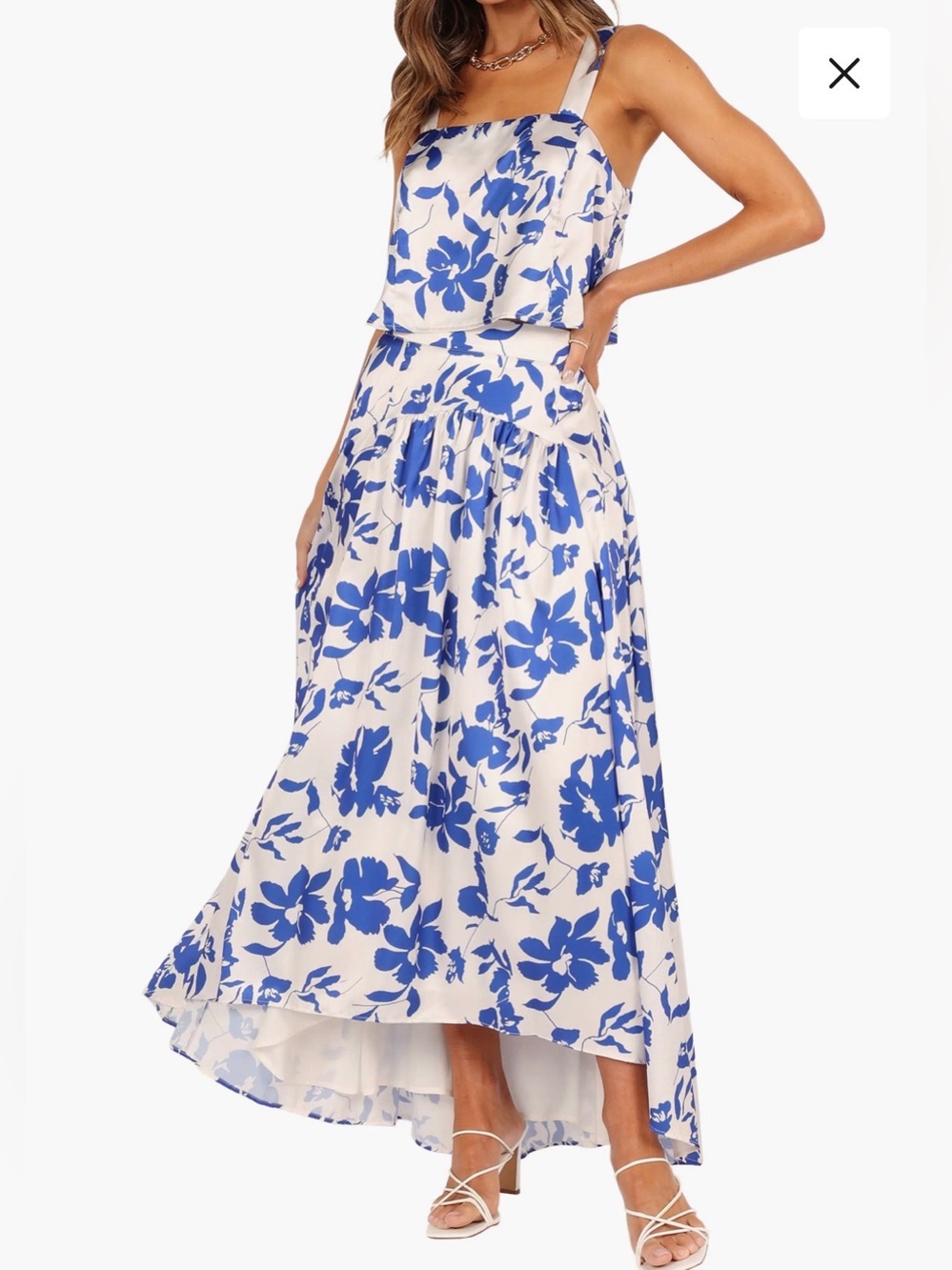 NWOT- Petal & Pup Lulu Floral Print High-Low Skirt, Blue Floral, size Small